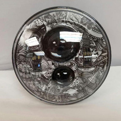 7" DAYMAKER Replacement Dicey Gamble Design Projector HID LED Light Bulb Headlight Motorcycle Harley