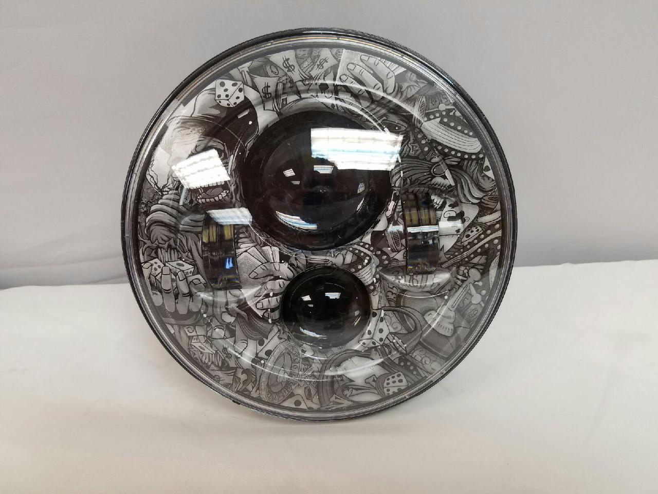 7" DAYMAKER Replacement Dicey Gamble Design Projector HID LED Light Bulb Headlight Motorcycle Harley