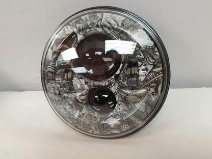 7" DAYMAKER Replacement Dicey Gamble Design Projector HID LED Light Bulb Headlight Motorcycle Harley