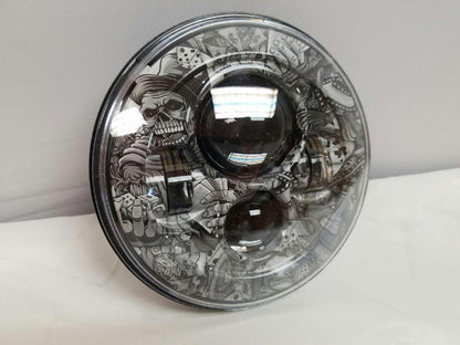 7" DAYMAKER Replacement Dicey Gamble Design Projector HID LED Light Bulb Headlight Motorcycle Harley