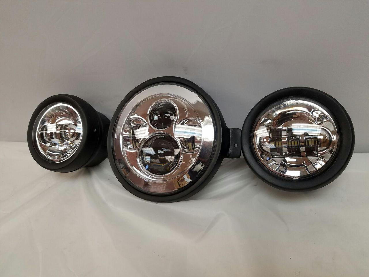 7" Kawasaki Voyager & Vaquero DAYMAKER Headlight   Dual 4.5" - 4 1/2" Auxiliary AUX Chrome Spot Passing LED Fog Lights SET