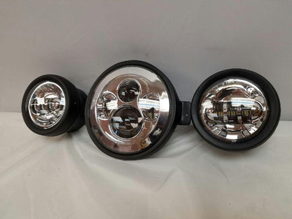 7" Kawasaki Voyager & Vaquero DAYMAKER Headlight   Dual 4.5" - 4 1/2" Auxiliary AUX Chrome Spot Passing LED Fog Lights SET