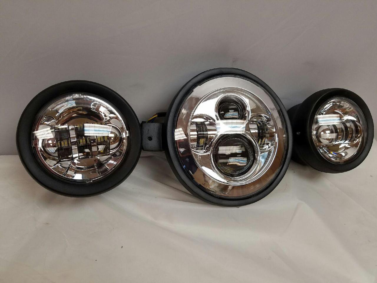 7" Kawasaki Voyager & Vaquero DAYMAKER Headlight   Dual 4.5" - 4 1/2" Auxiliary AUX Chrome Spot Passing LED Fog Lights SET