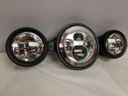7" Kawasaki Voyager & Vaquero DAYMAKER Headlight   Dual 4.5" - 4 1/2" Auxiliary AUX Chrome Spot Passing LED Fog Lights SET