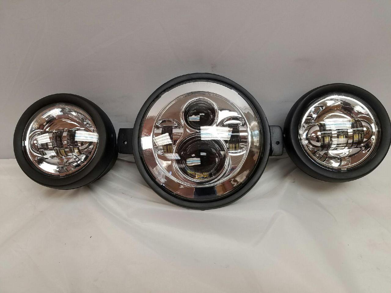 7" Kawasaki Voyager & Vaquero DAYMAKER Headlight   Dual 4.5" - 4 1/2" Auxiliary AUX Chrome Spot Passing LED Fog Lights SET