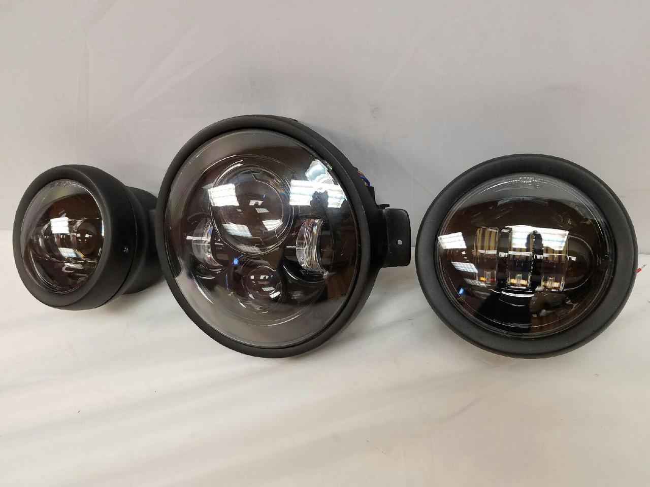 7" Kawasaki Voyager &amp; Vaquero DAYMAKER Headlight   Dual 4.5" - 4 1/2" Auxiliary AUX Black Spot Passing LED Fog Lights SET