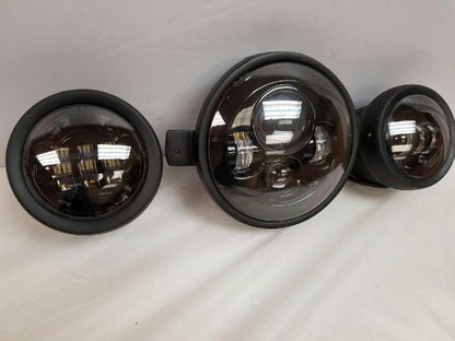 7" Kawasaki Voyager &amp; Vaquero DAYMAKER Headlight   Dual 4.5" - 4 1/2" Auxiliary AUX Black Spot Passing LED Fog Lights SET