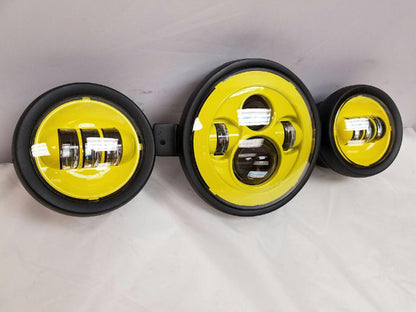7" Kawasaki Voyager & Vaquero DAYMAKER Headlight   Dual 4.5" - 4 1/2" Auxiliary AUX Yellow Spot Passing LED Fog Lights SET