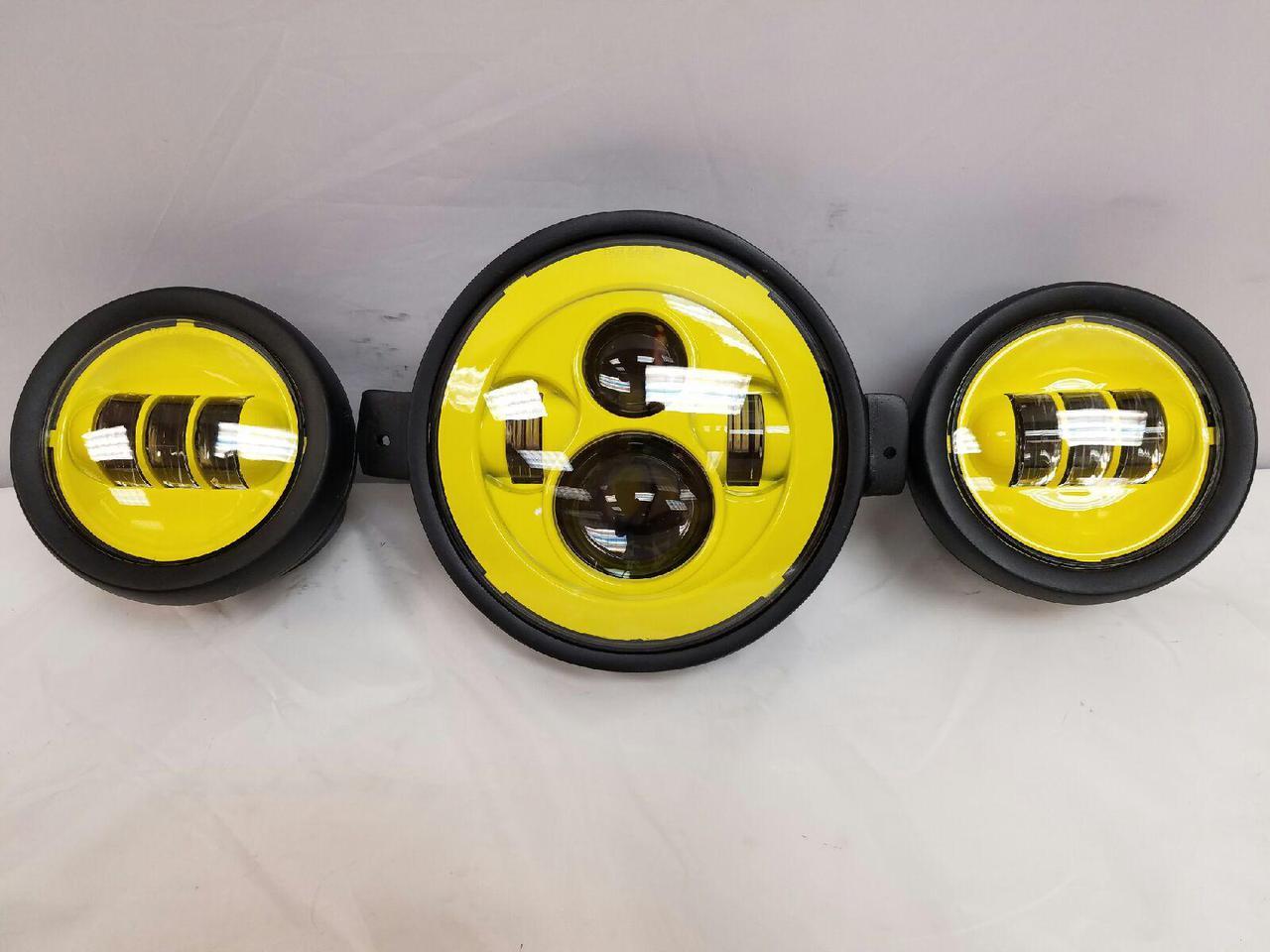 7" Kawasaki Voyager & Vaquero DAYMAKER Headlight   Dual 4.5" - 4 1/2" Auxiliary AUX Yellow Spot Passing LED Fog Lights SET