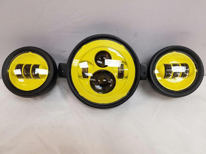 7" Kawasaki Voyager & Vaquero DAYMAKER Headlight   Dual 4.5" - 4 1/2" Auxiliary AUX Yellow Spot Passing LED Fog Lights SET