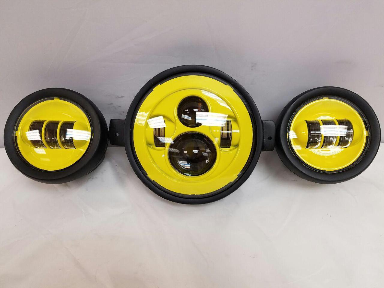 7" Kawasaki Voyager & Vaquero DAYMAKER Headlight   Dual 4.5" - 4 1/2" Auxiliary AUX Yellow Spot Passing LED Fog Lights SET