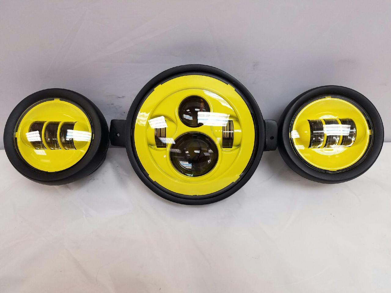 7" Kawasaki Voyager & Vaquero DAYMAKER Headlight   Dual 4.5" - 4 1/2" Auxiliary AUX Yellow Spot Passing LED Fog Lights SET