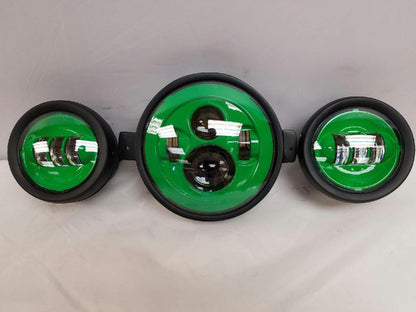7" Kawasaki Voyager & Vaquero DAYMAKER Headlight   Dual 4.5" - 4 1/2" Auxiliary AUX Green Spot Passing LED Fog Lights SET