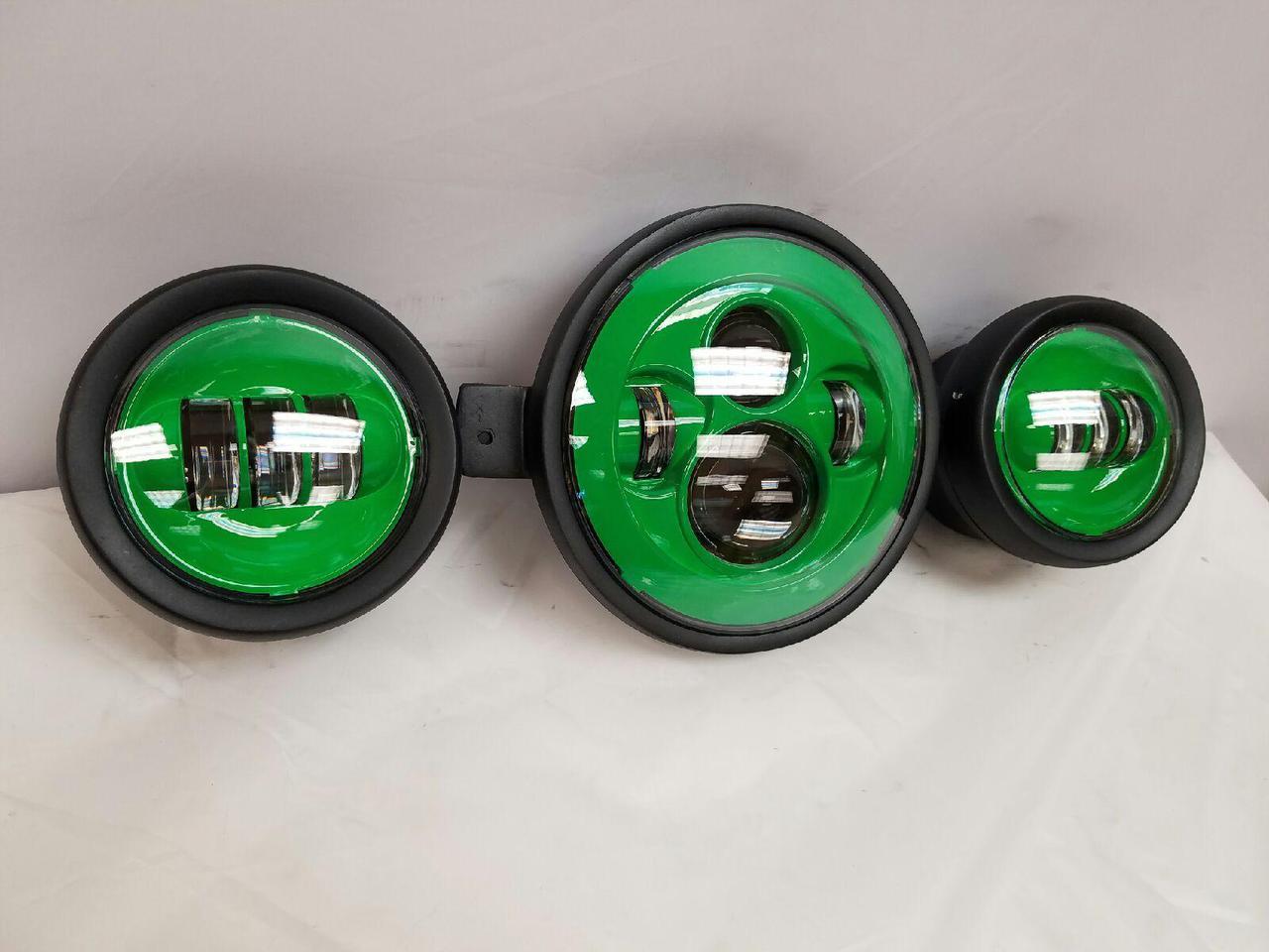 7" Kawasaki Voyager & Vaquero DAYMAKER Headlight   Dual 4.5" - 4 1/2" Auxiliary AUX Green Spot Passing LED Fog Lights SET