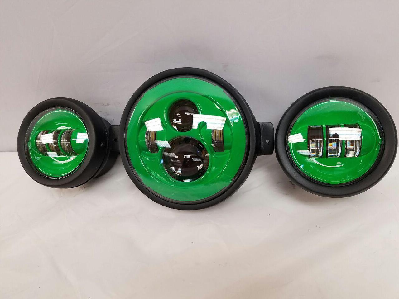 7" Kawasaki Voyager & Vaquero DAYMAKER Headlight   Dual 4.5" - 4 1/2" Auxiliary AUX Green Spot Passing LED Fog Lights SET