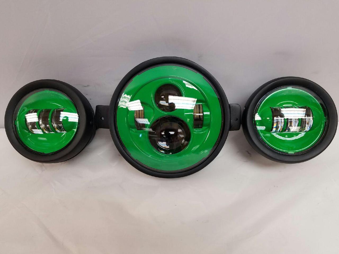 7" Kawasaki Voyager & Vaquero DAYMAKER Headlight   Dual 4.5" - 4 1/2" Auxiliary AUX Green Spot Passing LED Fog Lights SET