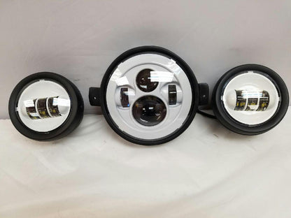 7" Kawasaki Voyager & Vaquero DAYMAKER Headlight   Dual 4.5" - 4 1/2" Auxiliary AUX White Spot Passing LED Fog Lights SET