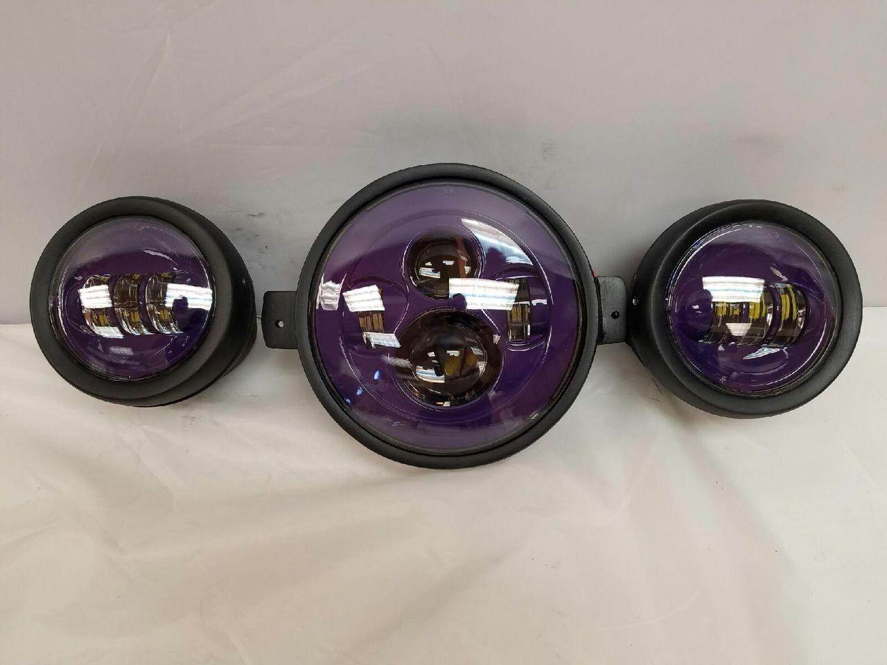 7" Kawasaki Voyager & Vaquero DAYMAKER Headlight   Dual 4.5" - 4 1/2" Auxiliary AUX Purple Spot Passing LED Fog Lights SET
