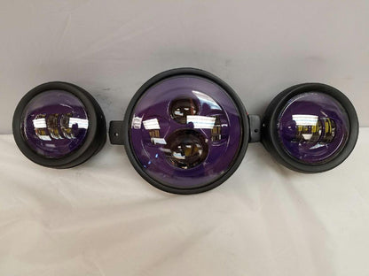 7" Kawasaki Voyager & Vaquero DAYMAKER Headlight   Dual 4.5" - 4 1/2" Auxiliary AUX Purple Spot Passing LED Fog Lights SET