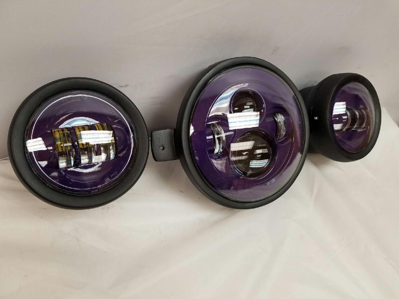 7" Kawasaki Voyager & Vaquero DAYMAKER Headlight   Dual 4.5" - 4 1/2" Auxiliary AUX Purple Spot Passing LED Fog Lights SET
