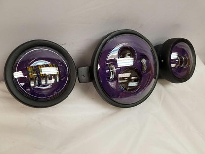 7" Kawasaki Voyager & Vaquero DAYMAKER Headlight   Dual 4.5" - 4 1/2" Auxiliary AUX Purple Spot Passing LED Fog Lights SET