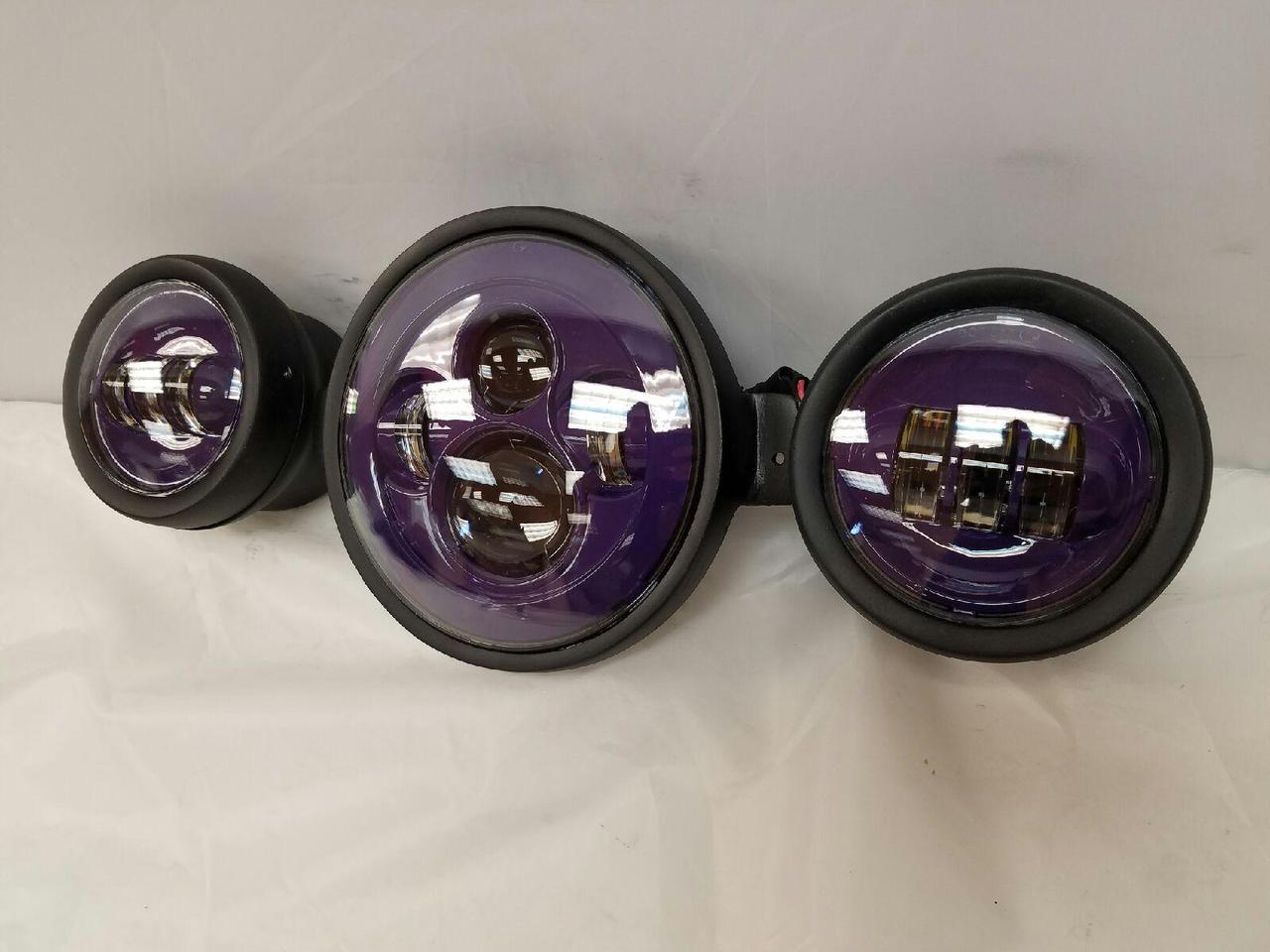 7" Kawasaki Voyager & Vaquero DAYMAKER Headlight   Dual 4.5" - 4 1/2" Auxiliary AUX Purple Spot Passing LED Fog Lights SET