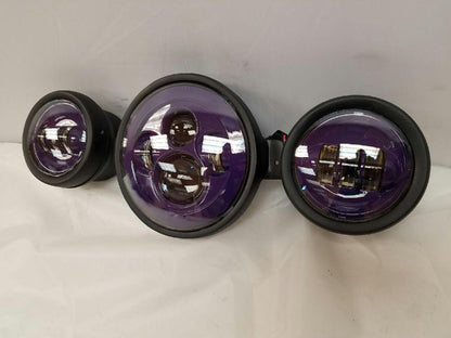 7" Kawasaki Voyager & Vaquero DAYMAKER Headlight   Dual 4.5" - 4 1/2" Auxiliary AUX Purple Spot Passing LED Fog Lights SET