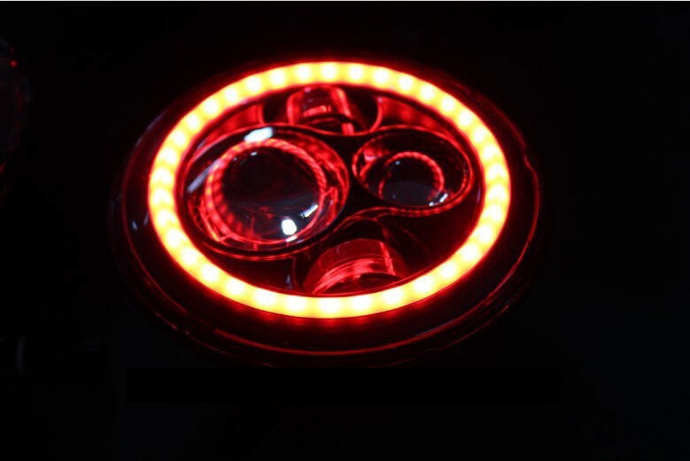 7'' Suzuki Sierra Fits: Jeep Wrangler JK CJ TJ LED Rubicon Projector Daymaker Chrome RED Halo Headlights Pair / Set