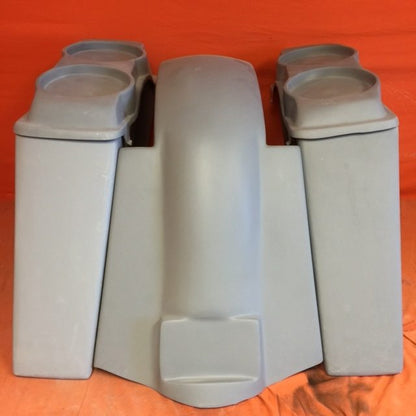 Harley Davidson 4" Extended Stretched Saddlebags   Dual 6.5" Speaker Lids & Replacement Fender 09 - 13 - No Cut Outs