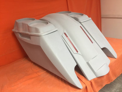 Harley Davidson 5" Fifty Five Extended Stretched Saddlebag LED Fender Kit - Dual Cut Outs   Dual 6 x 9 Speaker Lids