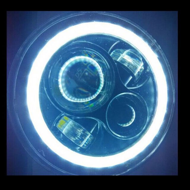 7" DAYMAKER Replacement Black Angel Eye BLUE HALO Projector HID LED Light Bulb Headlight Motorcycle Harley