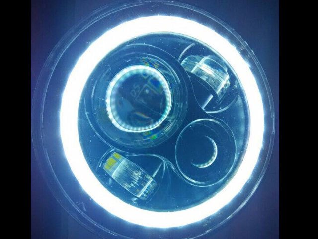 7" DAYMAKER Blue HALO Headlight   Dual 4.5" - 4 1/2" HALO Auxiliary AUX Chrome Spot Passing LED Fog Lights Bulb Harley SET