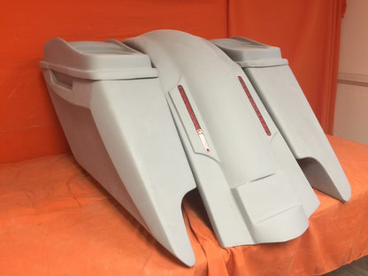 Harley Davidson 5" Fifty Five Extended Stretched Saddlebag LED Fender Kit - Dual Cut Outs   Dual 6 x 9 Speaker Lids