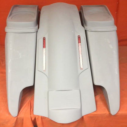 Harley Davidson 5" Fifty Five Extended Stretched Saddlebag LED Fender Kit - Dual Cut Outs   Dual 6 x 9 Speaker Lids