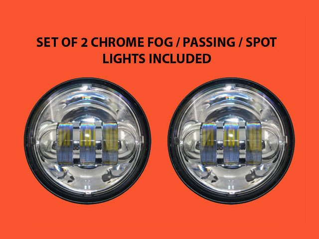 7" DAYMAKER Headlight   Dual 4.5" - 4 1/2" Auxiliary AUX Chrome Spot Passing LED Fog Lights Bulb Harley SET