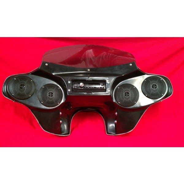 Harley Davidson Headlight Stereo Fairing Fatboy Softail Classic Heritage Deluxe Black