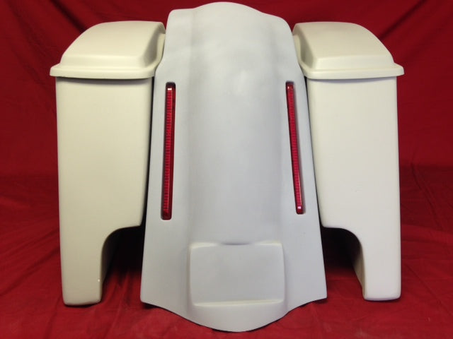 Harley Davidson 4" Extended Stretched Saddlebags Lids & LED Lights Rear Fender