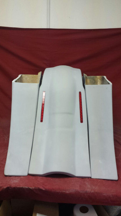 Harley Davidson 6" Extended Stretched Out & Down Saddlebags with Custom Rear LED Lights Fender - No Cut Outs and No Lids