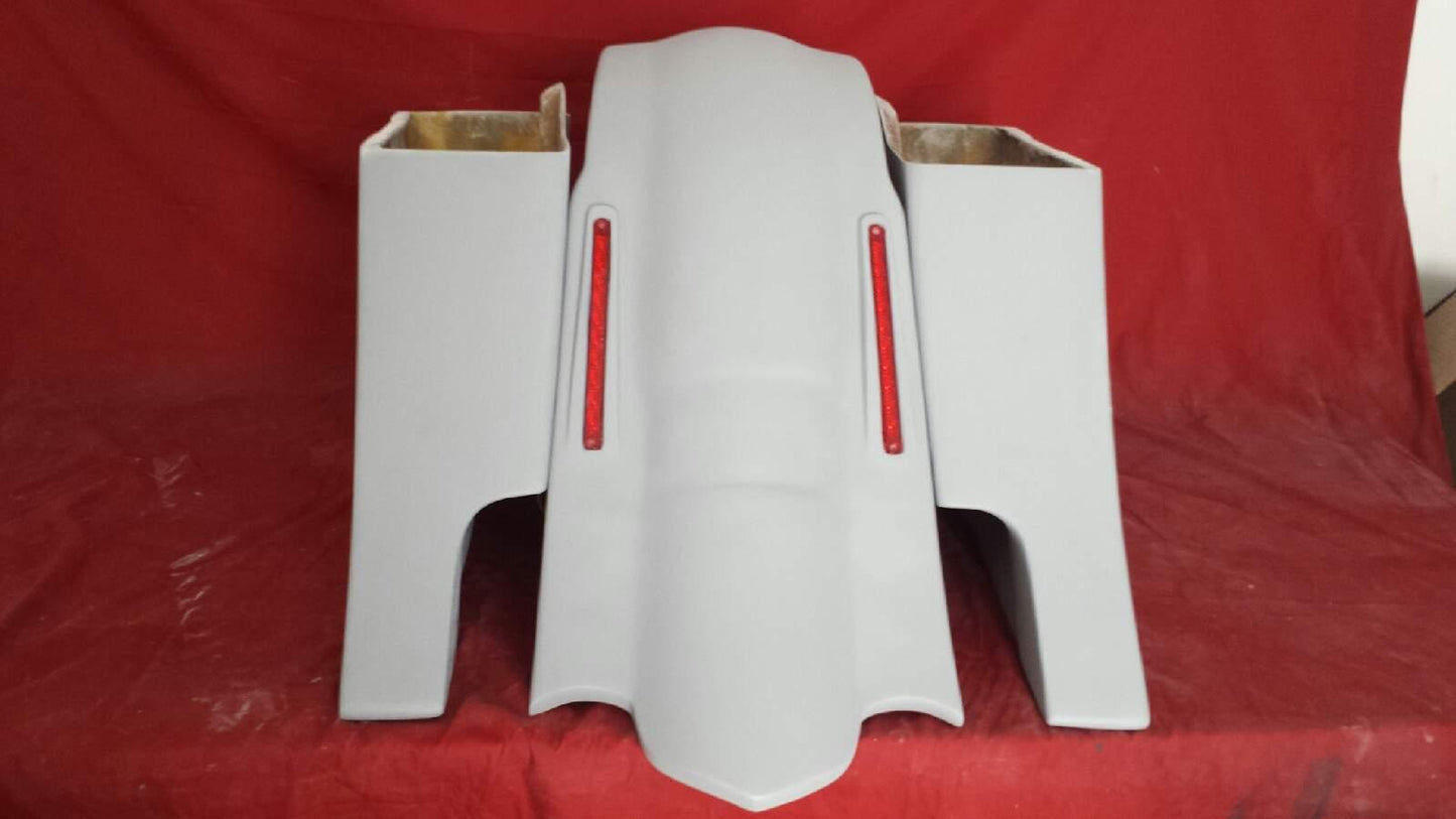 Harley Davidson 6" Extended  Out And Down Saddlebags with Custom LED Lights Rear Fender - No Lids
