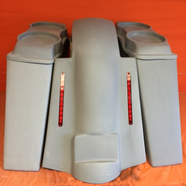 Harley Davidson 4" Extended Stretched Saddlebags + Dual 6 x 9 Speaker Lids &amp; Replacement LED Fender 89 - 08 - No Cut Outs