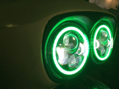 DUAL 7" DAYMAKER GREEN HALO LED Replacement ROAD GLIDE Black Light Bulb Headlight Motorcycle Harley   Bezel