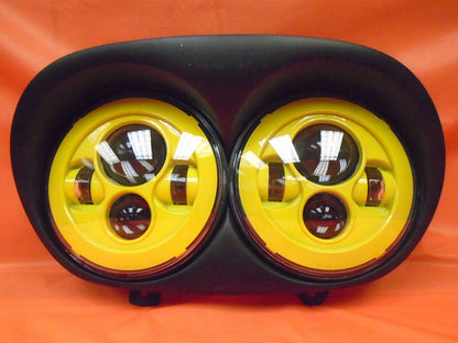 DUAL 7" YELLOW DAYMAKER 2014 - 2018   LED ROAD GLIDE Black Light Bulb Headlight Harley   Bezel