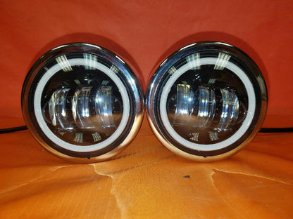 Harley Chrome Dual Twin DAYMAKER Headlights with Bracket Light Bar for FAT BOB STREET BOB DYNA - White Halo