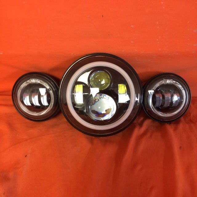 7" DAYMAKER Orange HALO Headlight   Dual 4.5" - 4 1/2" HALO Auxiliary AUX Black Spot Passing LED Fog Lights Bulb Harley SET