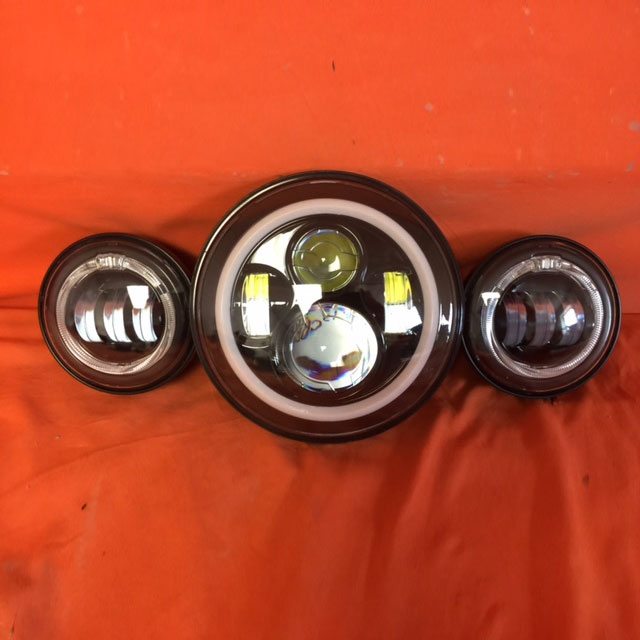 7" DAYMAKER Green HALO Headlight   Dual 4.5" - 4 1/2" HALO Auxiliary AUX Black Spot Passing LED Fog Lights Bulb Harley SET