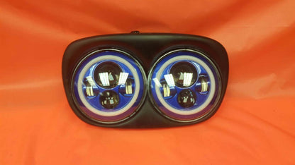 DUAL 7" BLUE DAYMAKER BLUE HALO LED ROAD GLIDE Black Light Bulb Headlight Motorcycle Harley   Bezel