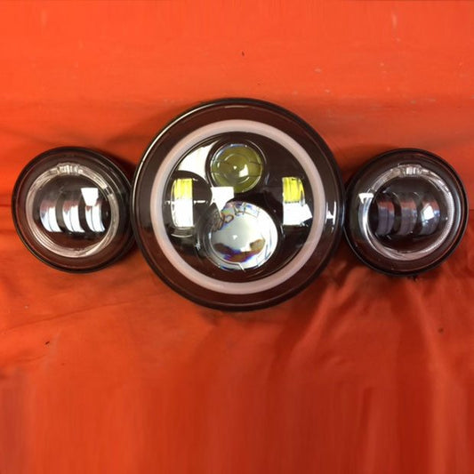 7" DAYMAKER White HALO Headlight   Dual 4.5" - 4 1/2" HALO Auxiliary AUX Black Spot Passing LED Fog Lights Bulb Harley SET
