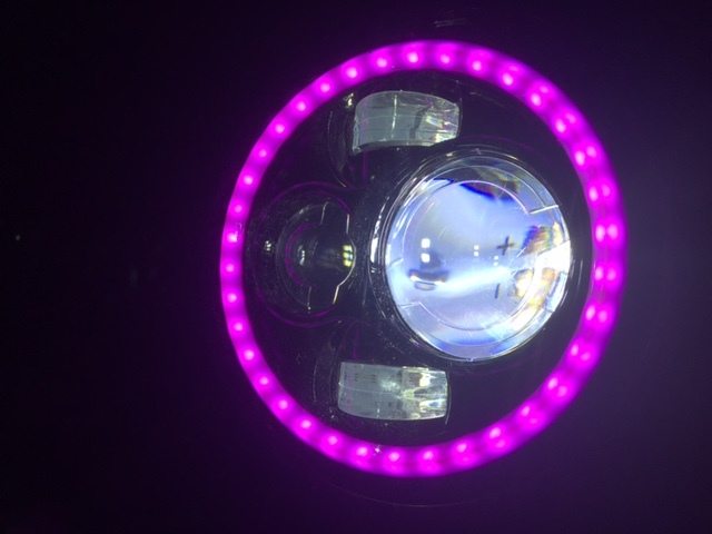 7" DAYMAKER Black Angel Eye PINK HALO Projector HID LED Light Bulb Headlight Motorcycle Harley