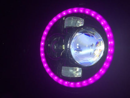 7" DAYMAKER Black Angel Eye PINK HALO Projector HID LED Light Bulb Headlight Motorcycle Harley