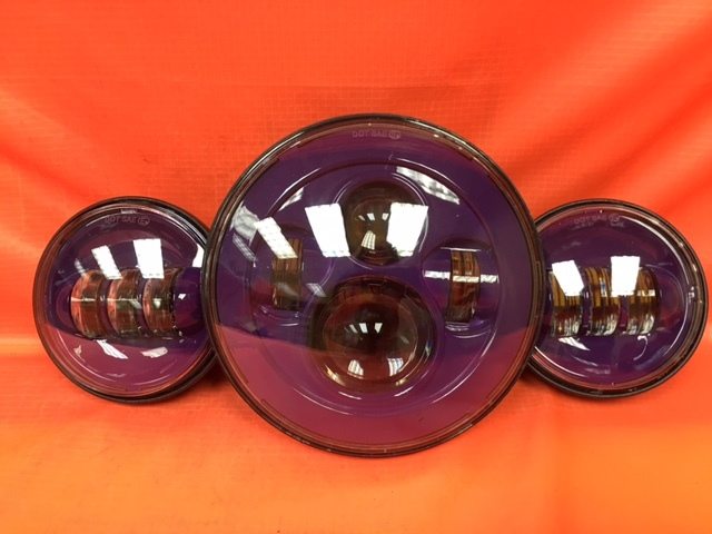 7" DAYMAKER PURPLE Headlight   Dual Purple 4.5" - 4 1/2" Auxiliary AUX Spot Passing LED Fog Lights Bulb Harley SET